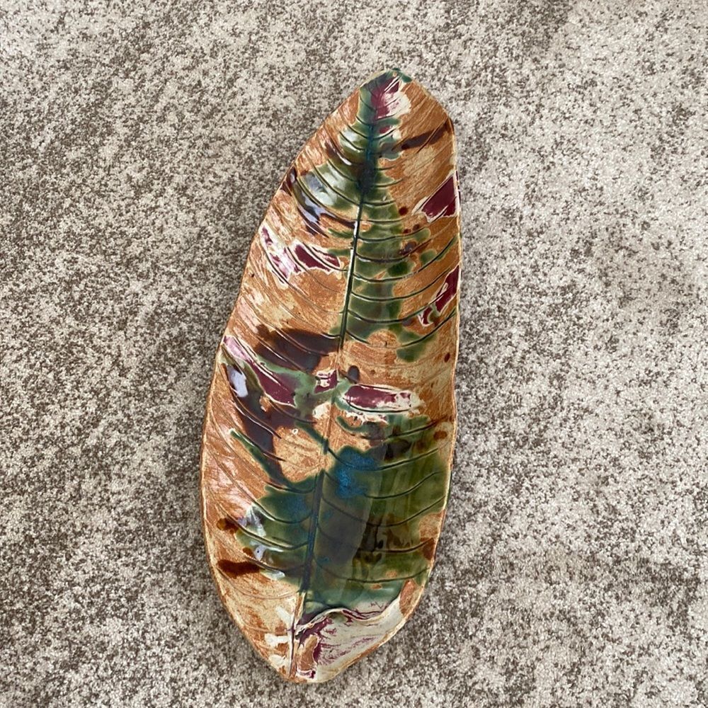 Handmade Ceramic Glazed Leaf Pottery Tray Decor